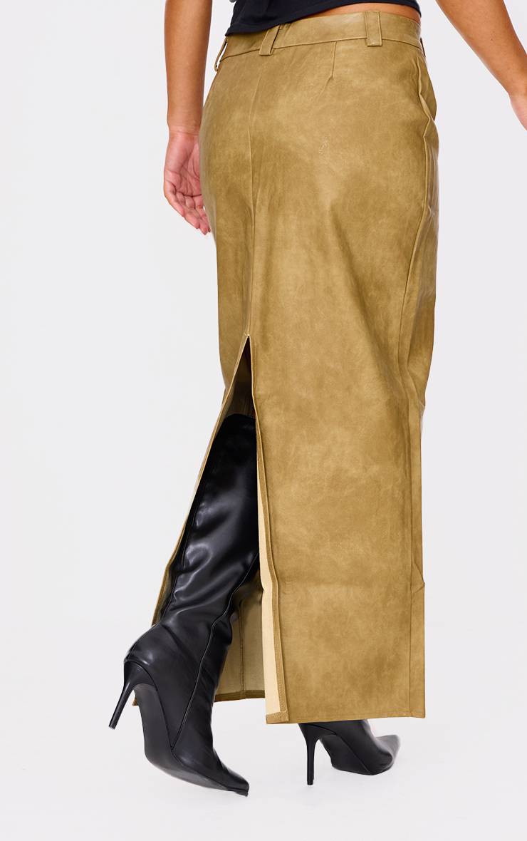 Vert Olive Jupe Longue En Synthétiquecuir Effet Délavé