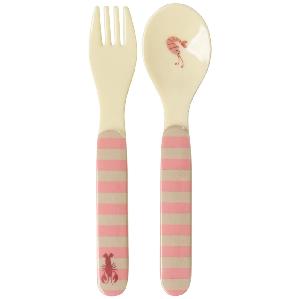 Køb Rice Coral Ocean Print Kids Melamine Ske og Gaffel