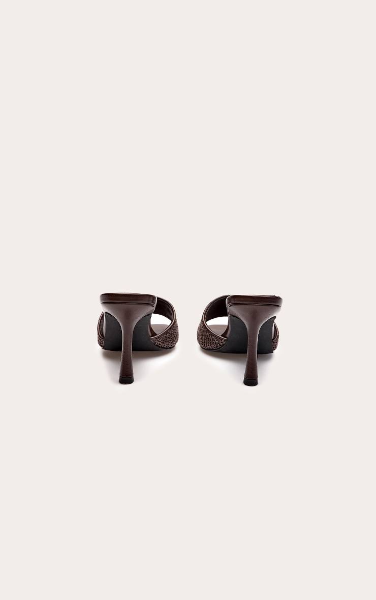 Marron Mules À Talons Chocolat En Dentelle Froncée Avec Nœud