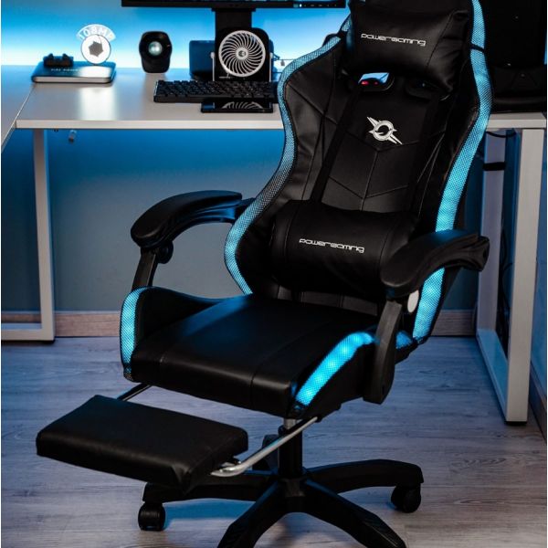 Cadeira Gaming PowerGaming LED RGB Preta com Apoio para os Pés