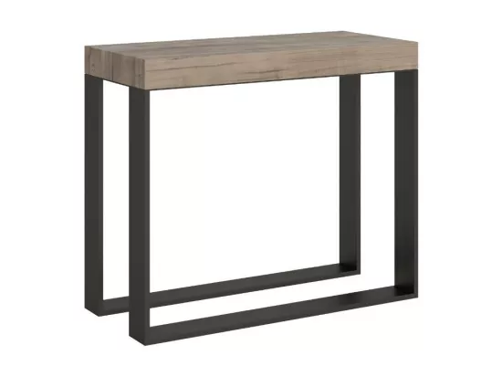 Console extensible bois et 2 pieds acier anthracite Elatra-Couleur Blanc-2 pieds-Rallonges 1 rallonge fine