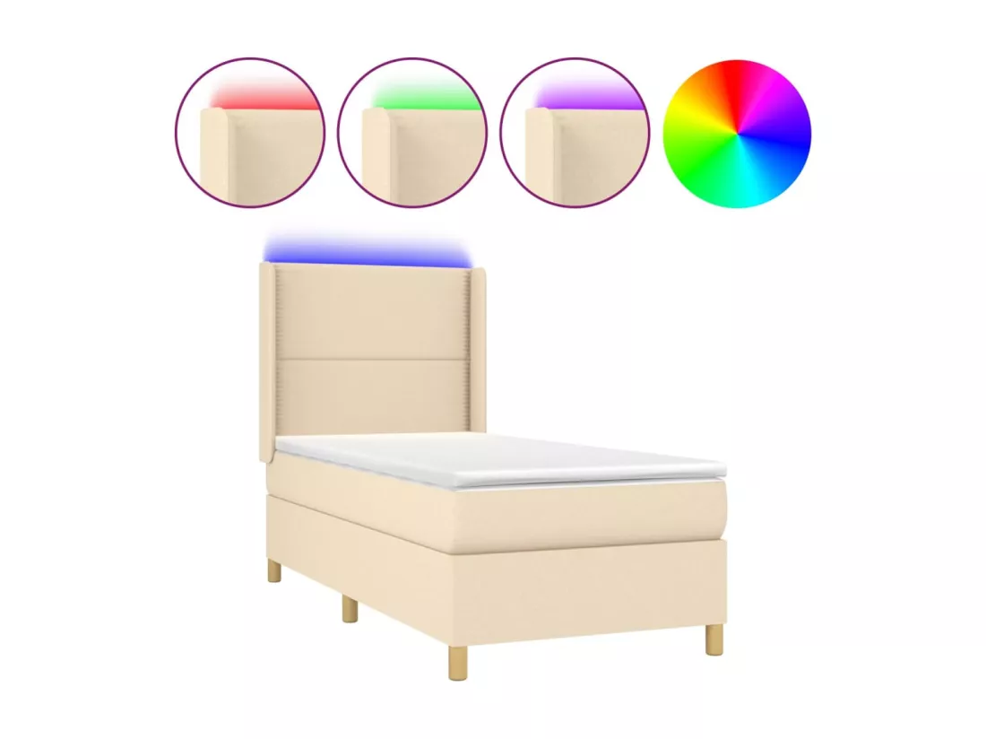 Sommier tapissier avec matelas et LED Crème 90x190 cm Tissu