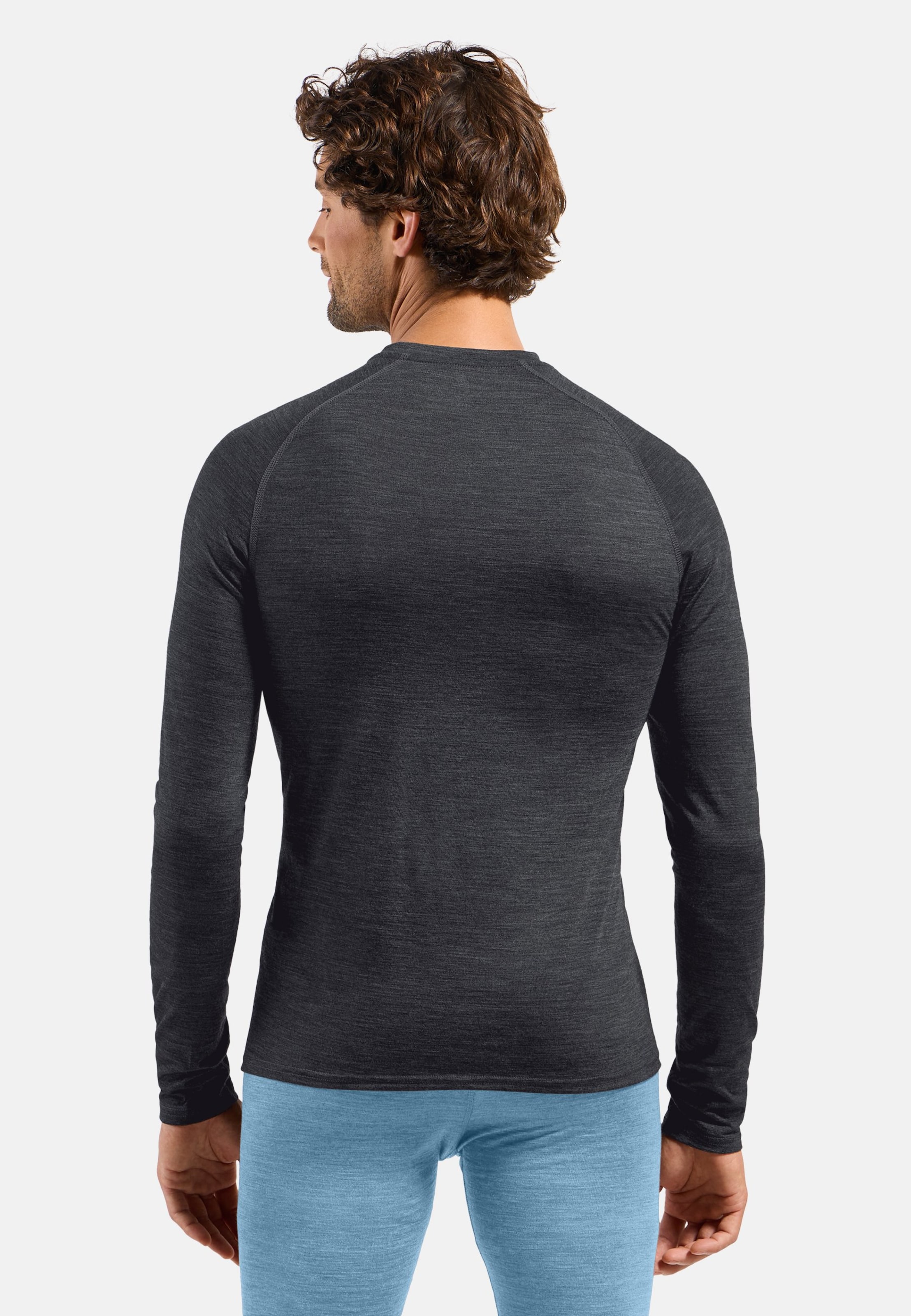 Natural Performance Wool 150 Base Layer Langarmshirt in provincial blue - dark grey melange