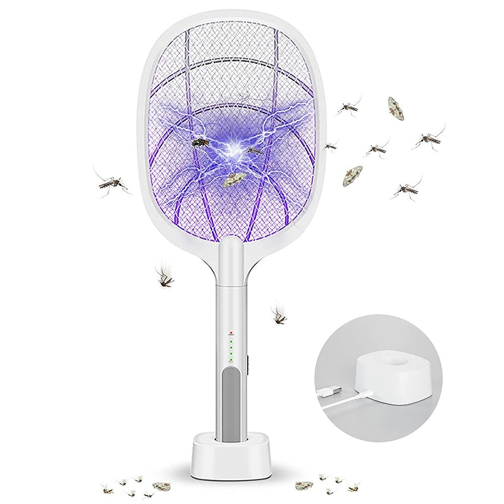(53cm) 2in1 Elektrische USB Mücken Moskito Fliegenklatsche Fliegenfänger Lampe Insektenvernichter mit LED Licht - Weiss