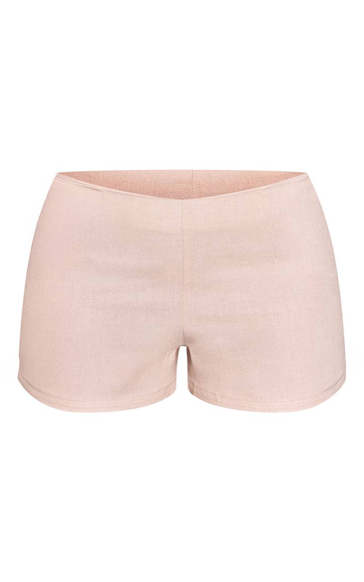 Beige Short Tailleur Coordonné Aspect Lin Taupe