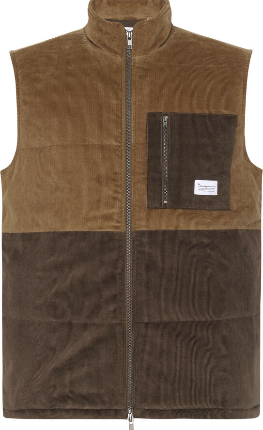 Knowledge Cotton Apparel 14-wales corduroy colorblock vest - GRS/Vegan Dachshund