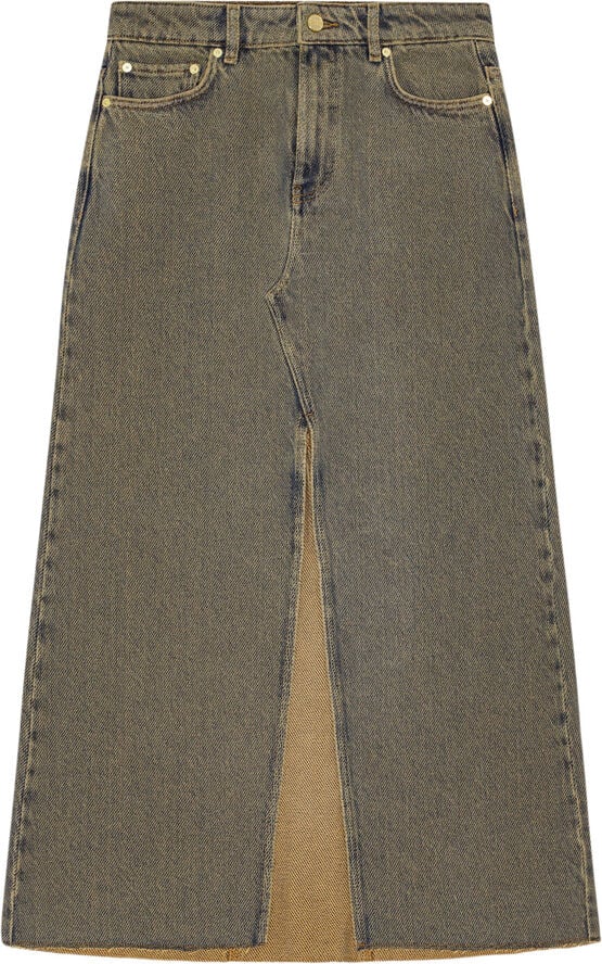 Ganni Overdyed Heavy Denim Maxi Skirt Shitake