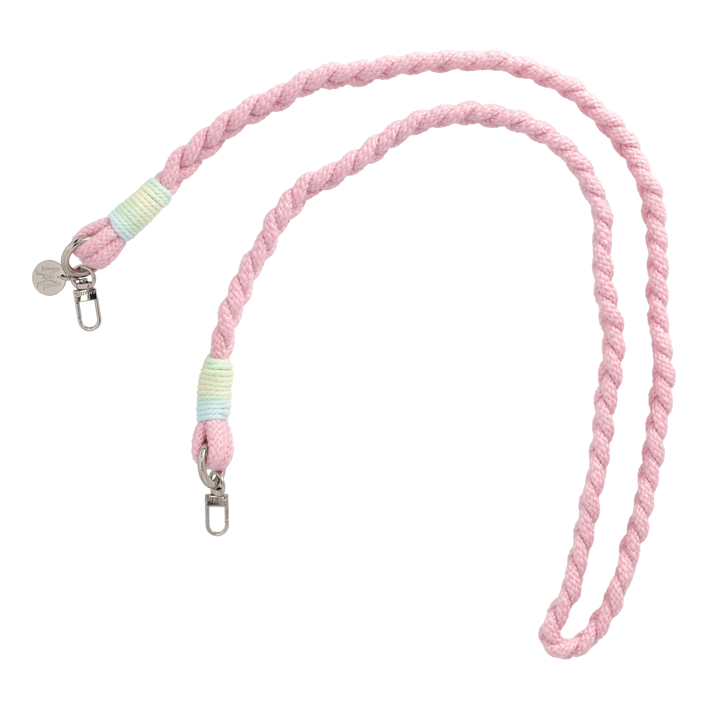 Handgemachte Handykordel Geflochtenes Umhängeband für Handyhüllen Silver - Rosa (Rainbow)