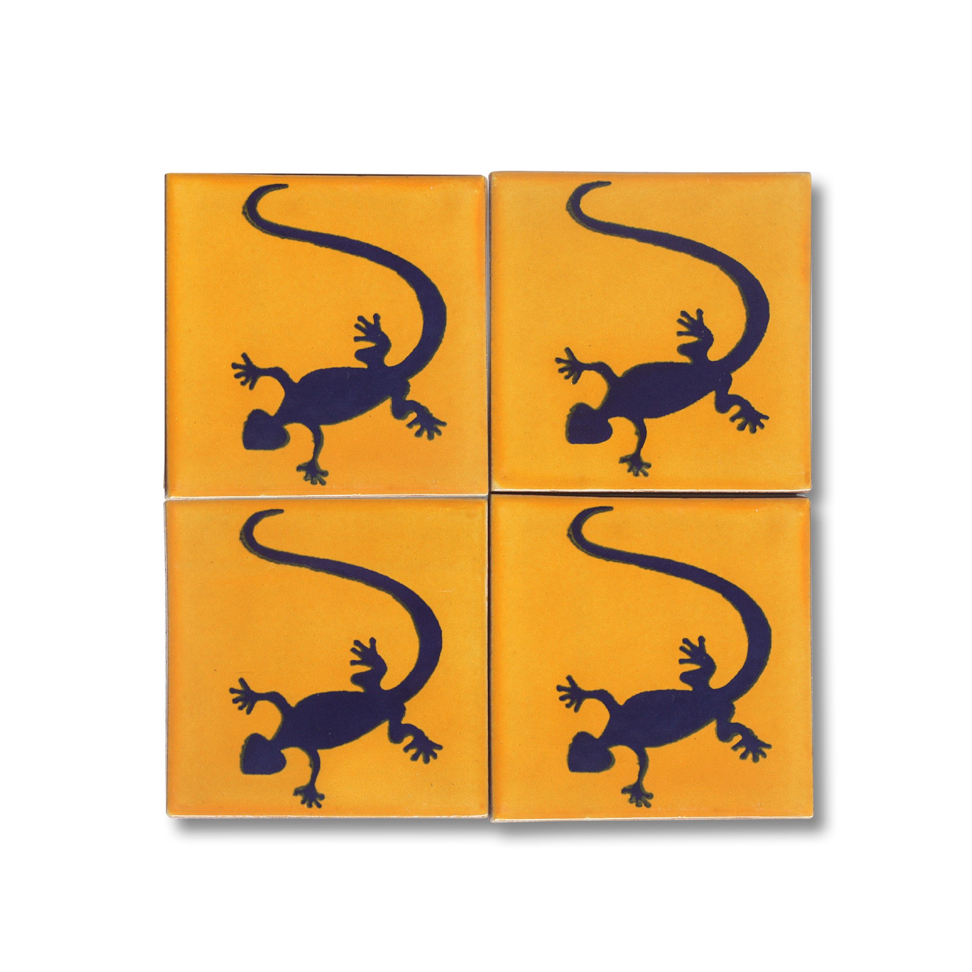 Kachel 'Gecko', gelb, blau, T 10 cm, B 10 cm, H 0,5 cm von fischer's lagerhaus