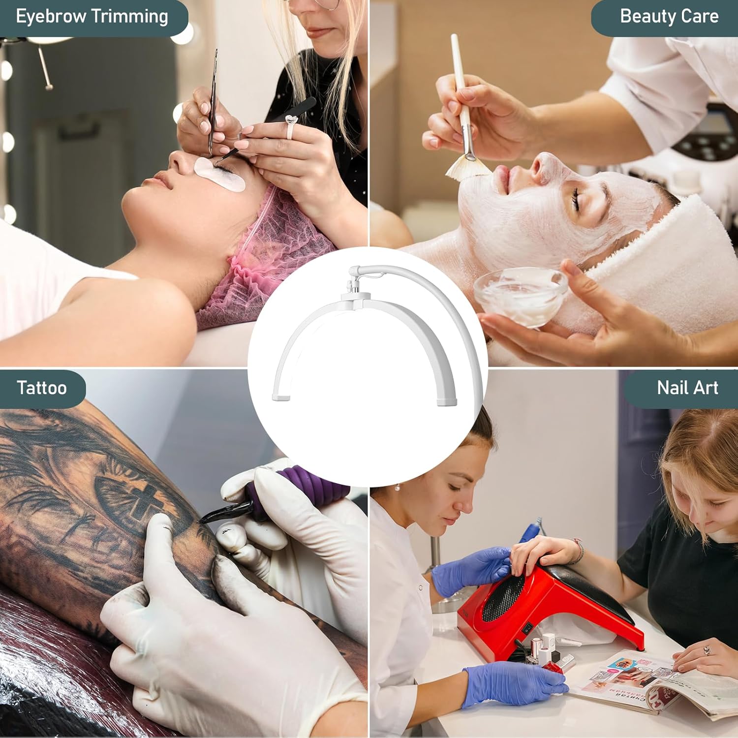 Halbmond Lampe für kosmetikstudio,wimpernverlängerung lampe mit Fernbedienung,LED wimpern lampes mit Telefonständer,3000K-6000K,Kopf verstellbar um 360 °,kosmetiklampe für Tattoo,Beauty,Maskenbildner