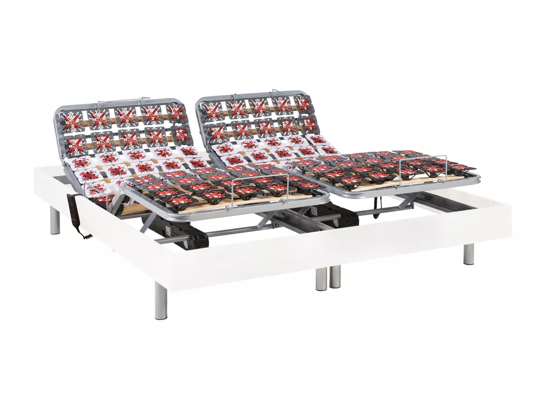 Sommier électrique de relaxation déco 2x78 plots - 2 x 90 x 200 cm - Blanc - NAFURI de YSMÉE