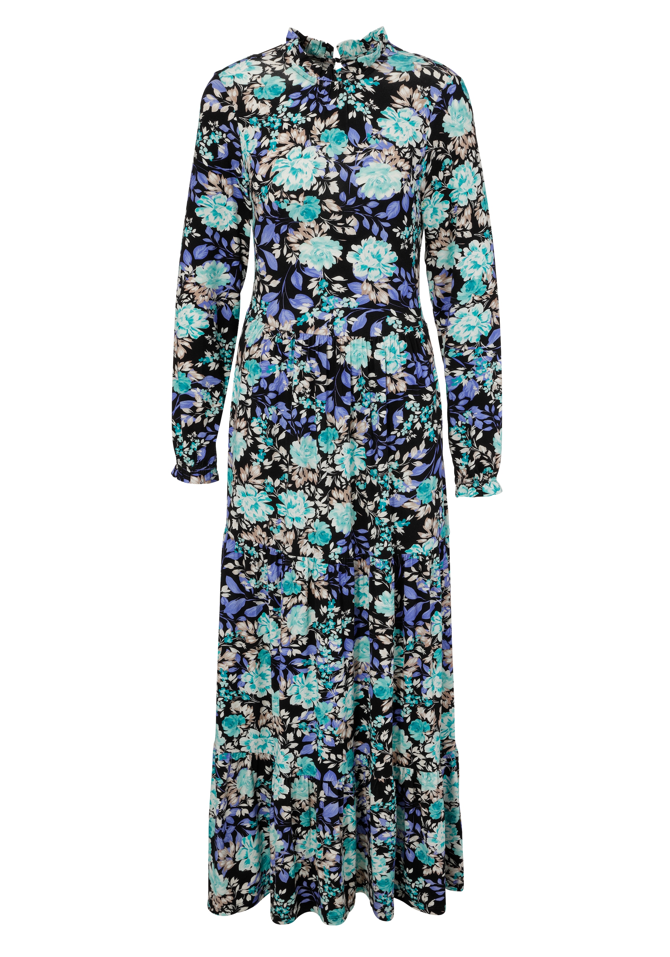 Aniston SELECTED Maxikleid mit romantischem Rosendruck und Rüschenverzierung