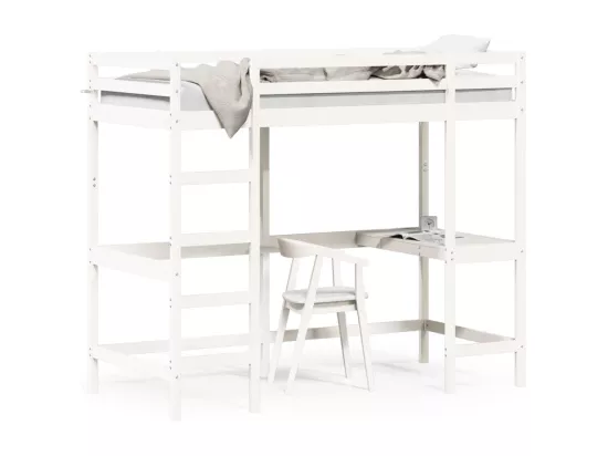 Lit superposé avec bureau blanc 90x190 cm bois de pin massif