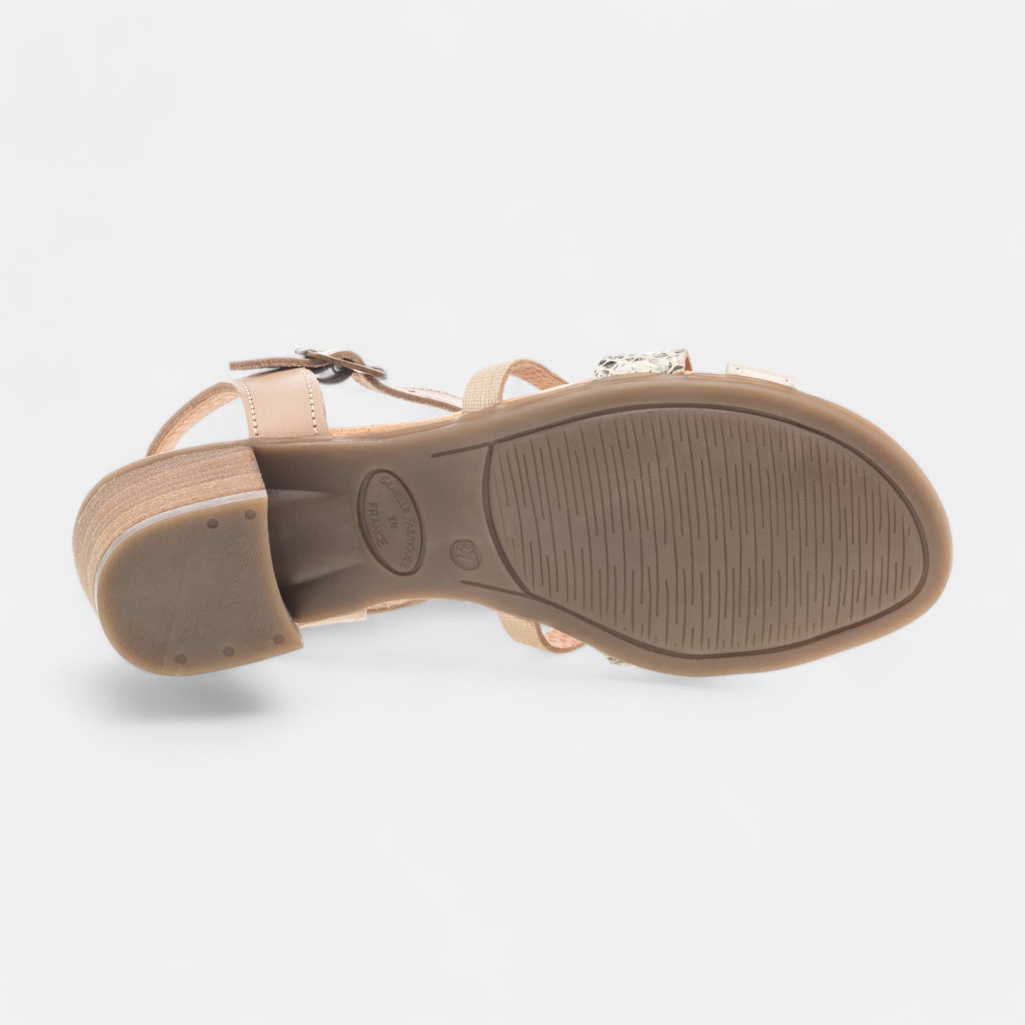 Nu-pieds à talon Femme en cuir beige