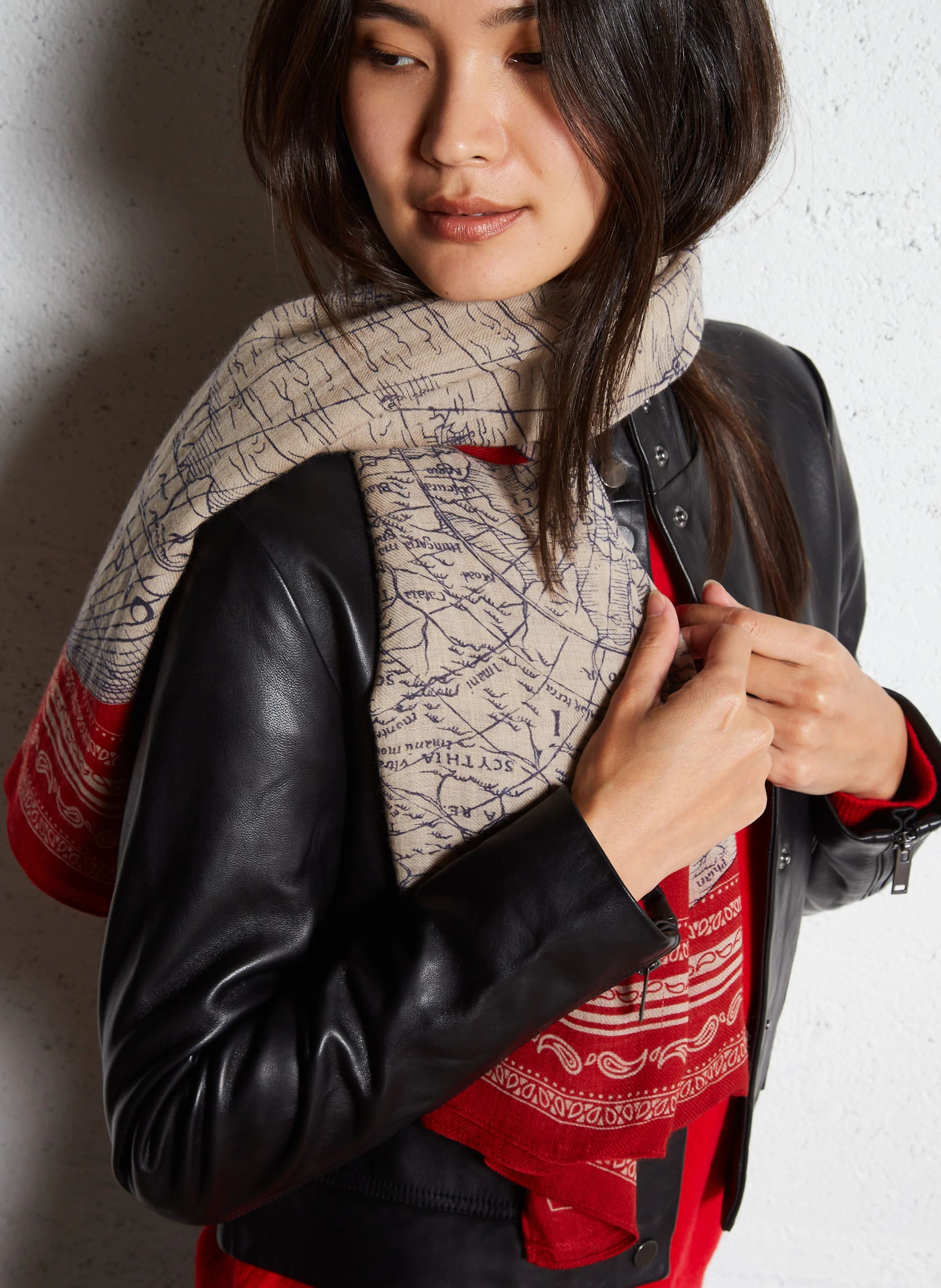 WOOL MAPPEMONDE - Foulard en laine imprimé | Rouge