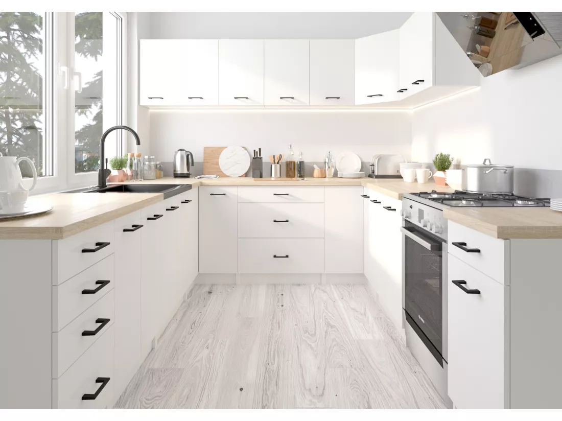Ensemble De Cuisine AKORD OLIWIA G1 Blanc 180 cm 6 portes 1 tiroir façade Blanche 6 étagères 180x46x174 cm
