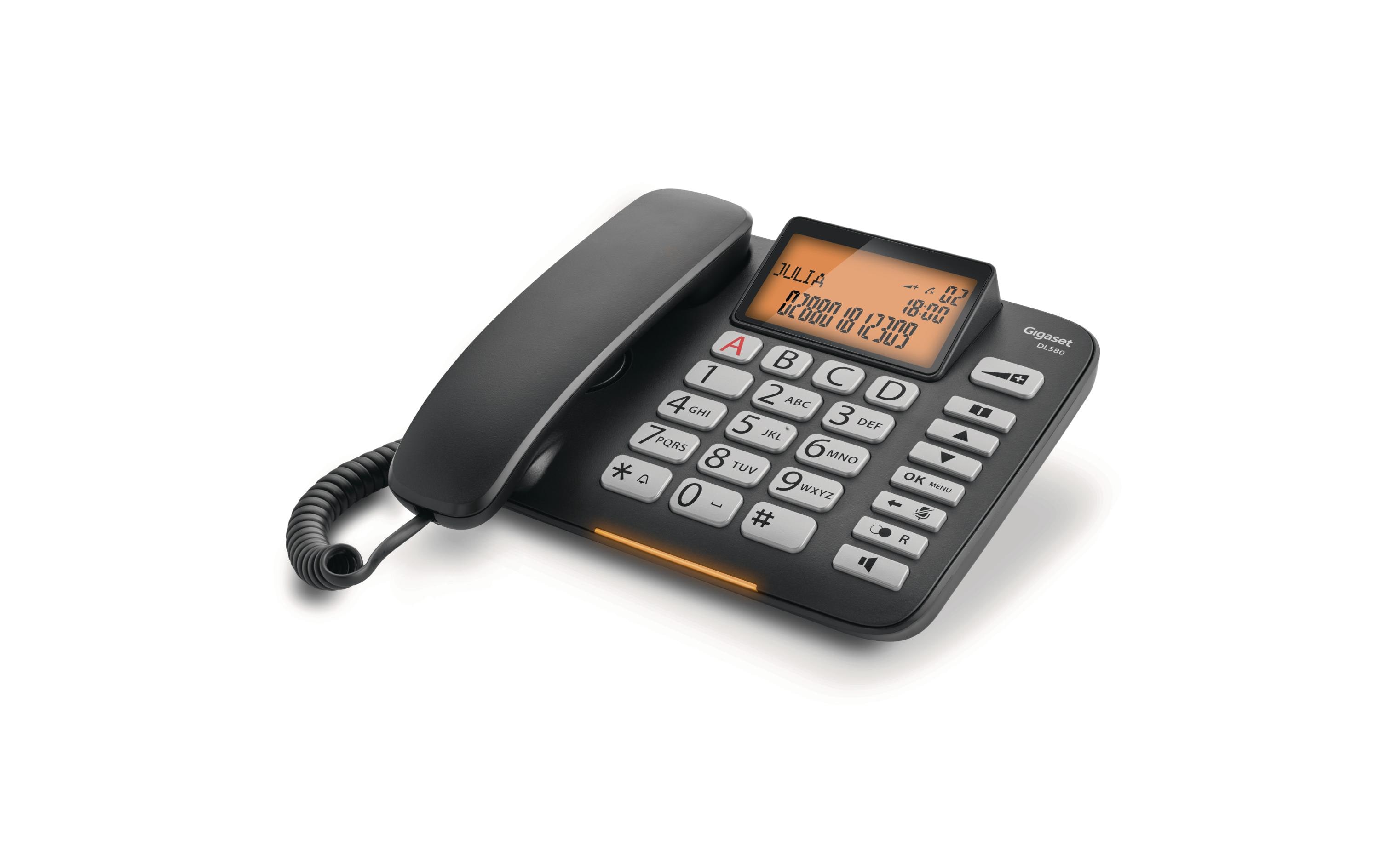 Tischtelefon DL580 SchwarzDas Komfort-Telefon mit grossen Tasten und beleuchtetem Display