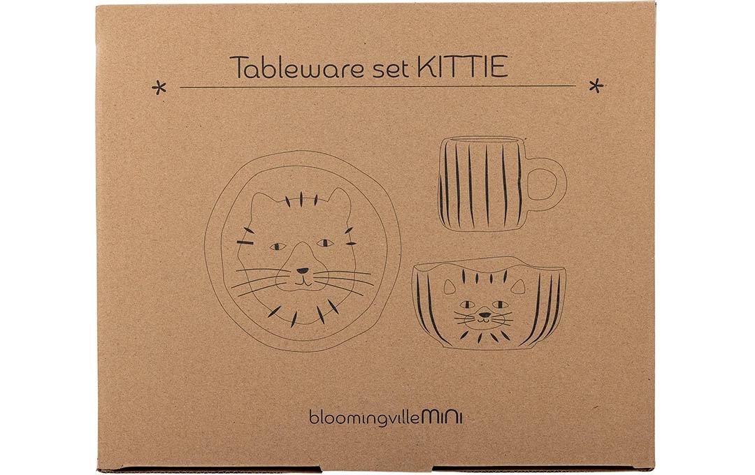Kindergeschirrset Kittie Braun, SteingutGeschirr-Set für Kinder
