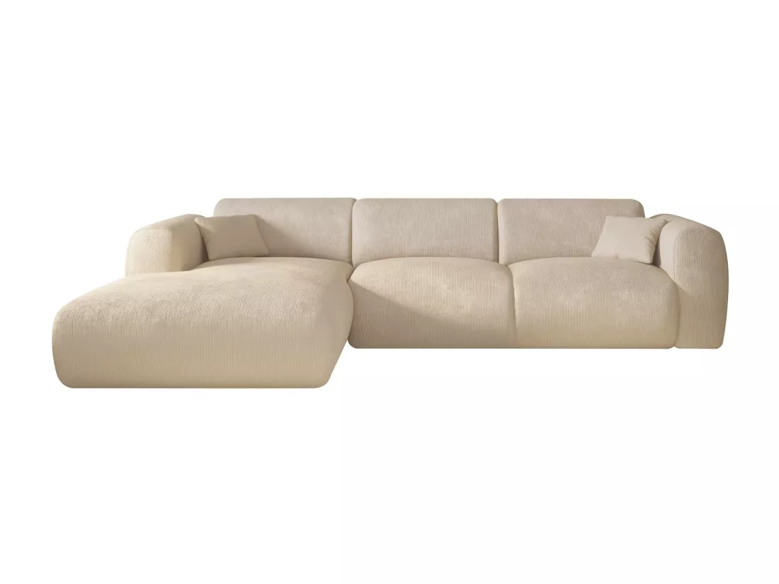 Grand canapé d'angle gauche en tissu texturé beige POGNI de Maison Céphy