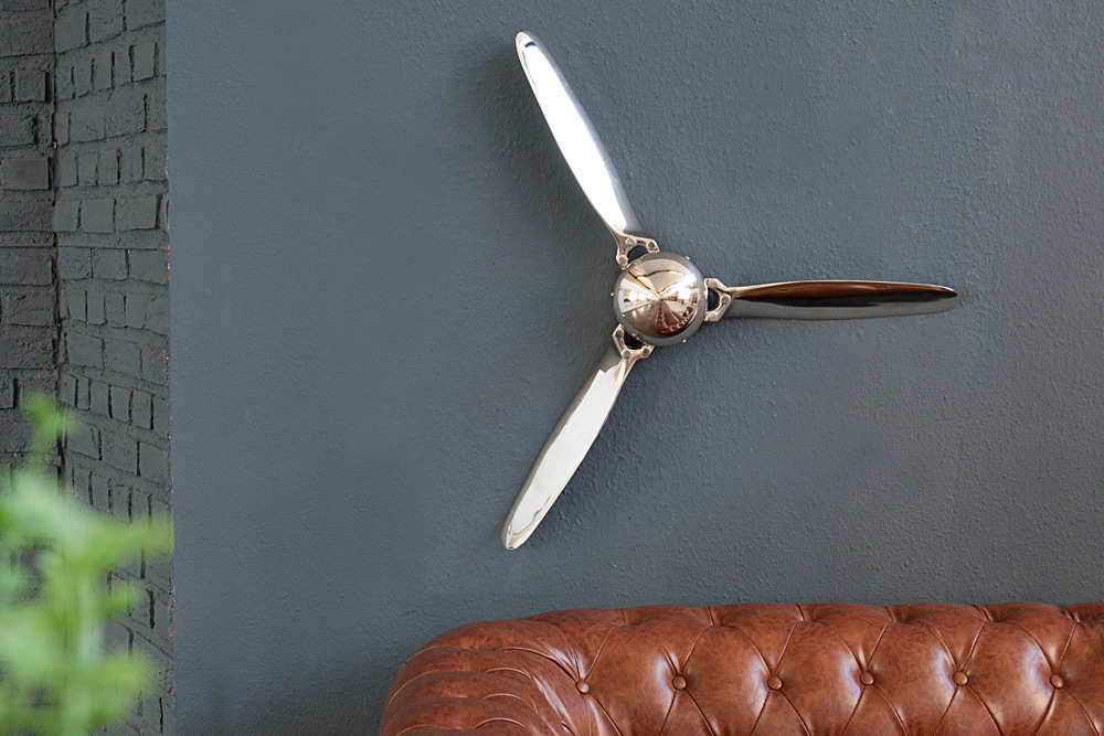 Authentische Wanddekoration SCREW III 60cm silber Flugzeug Propeller
