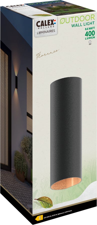 Calex wandlamp Florence zwart 8 x 8 x 23 cm
