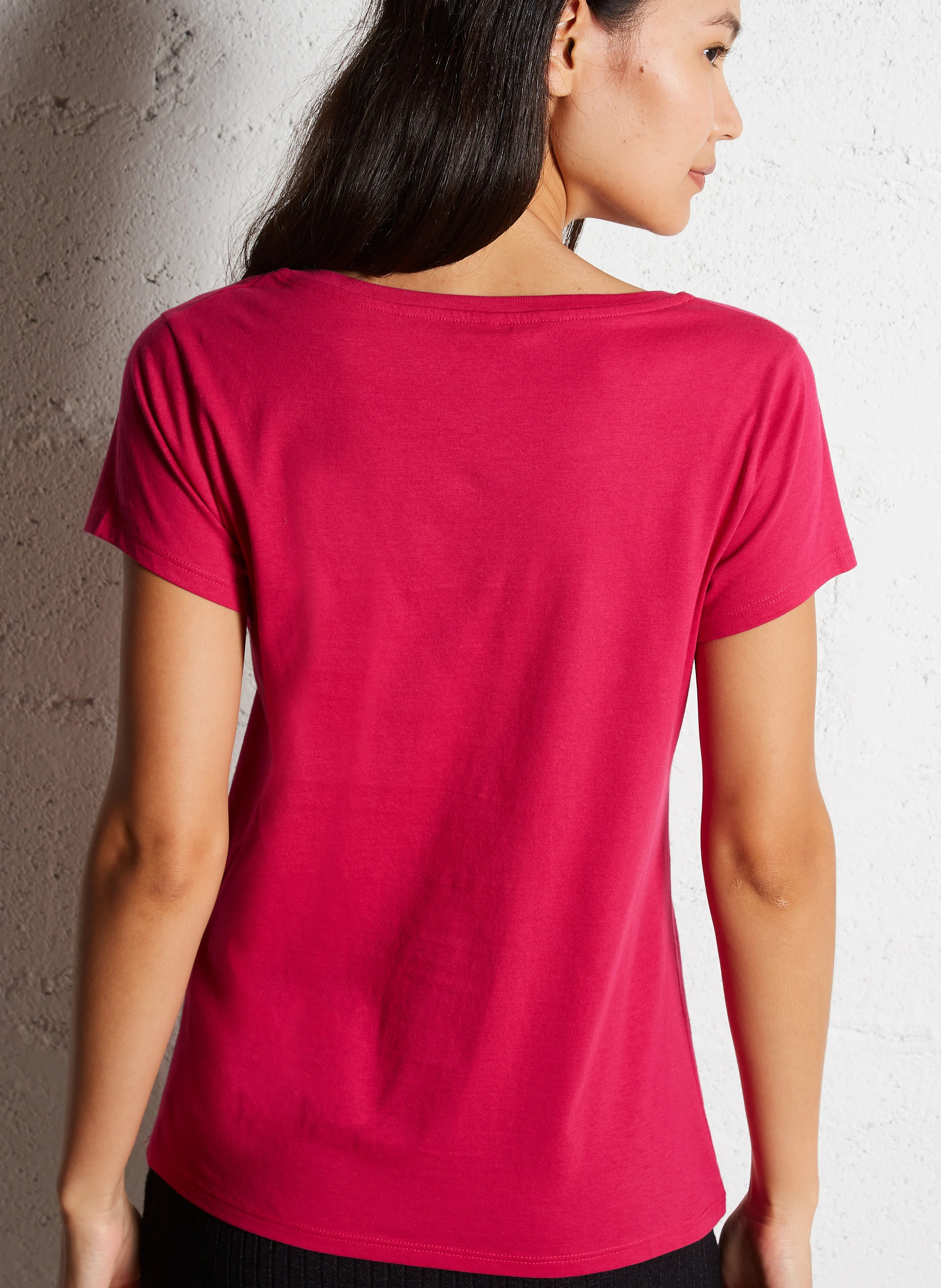 Tee-shirt manches longues droit en coton| Rose