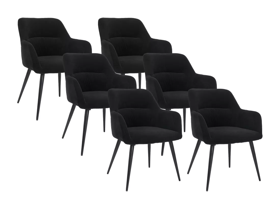 Lot de 6 chaises avec accoudoirs en tissu et métal - Noir - HEKA
