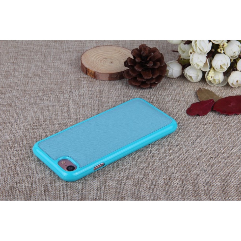 iPhone SE (2022/2020) / 8 / 7 Leder Tasche mit Kartenfächer   Magnetische Schutzhülle - Hellblau