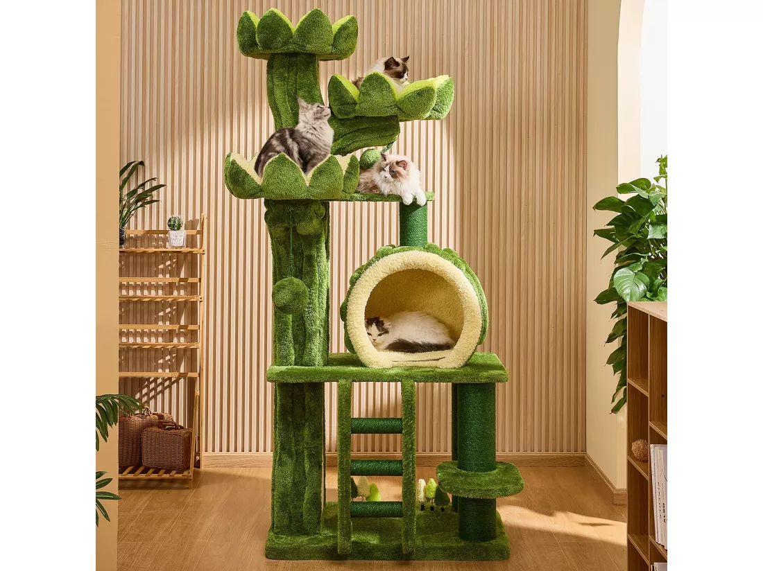 Arbre à chat en bois massif, d89.9cm×h205.9cm, vert