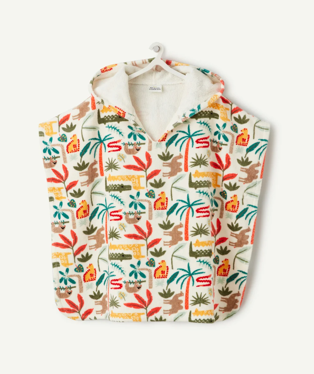 poncho à capuche bébé garçon blanc thème jungle matière éponge
