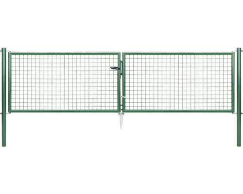 Dubbele poort met golfgaas ALBERTS 298,8 x 75 cm incl. palen 6 x 6 cm verzinkt groen