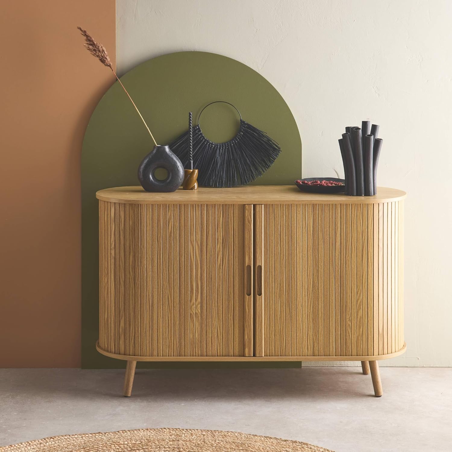 sweeek - Skandinavisches Sideboard, 2 Schiebetüren, 4 Fächer, B 120 x T 40 x H 75 cm - Legacy