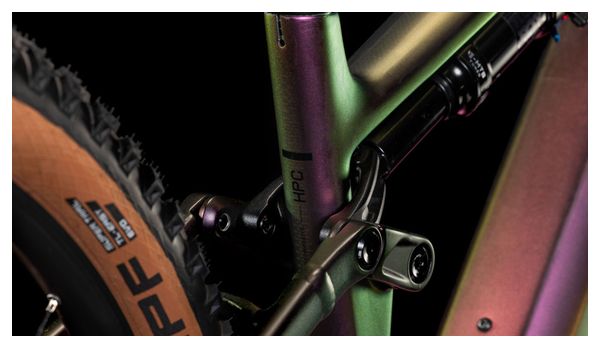 VTT Électrique Tout-Suspendu Cube Stereo Hybrid One44 HPC SLX 800 Shimano Deore XT 12V 800 Wh 27.5'' Violet Vert Molotov 2025