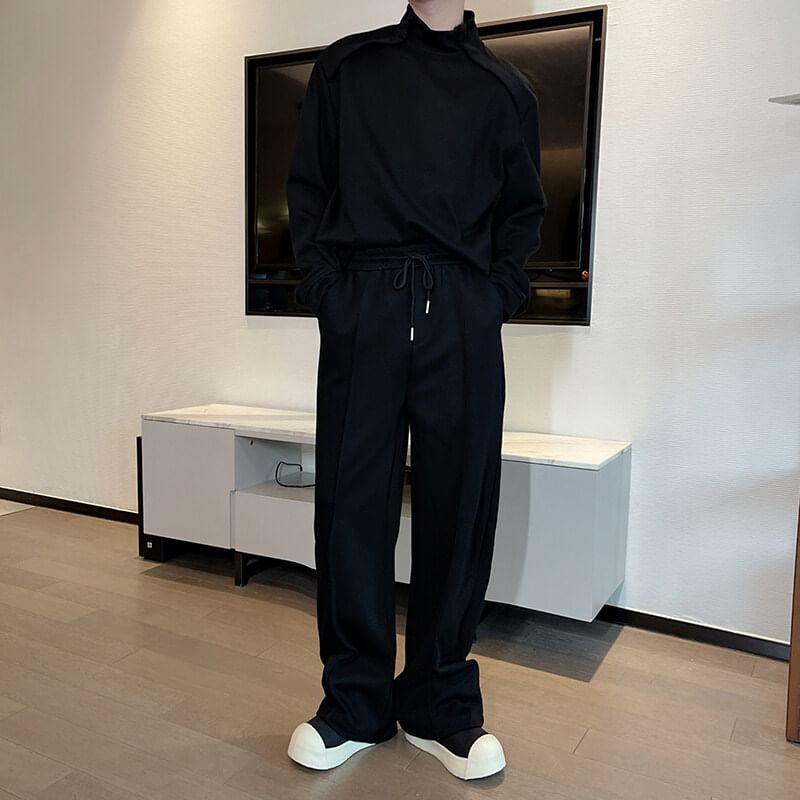 Freehop - Set: Mock Neck Plain Sweatshirt + Loose Fit Broek met Trekkoord in de Taille