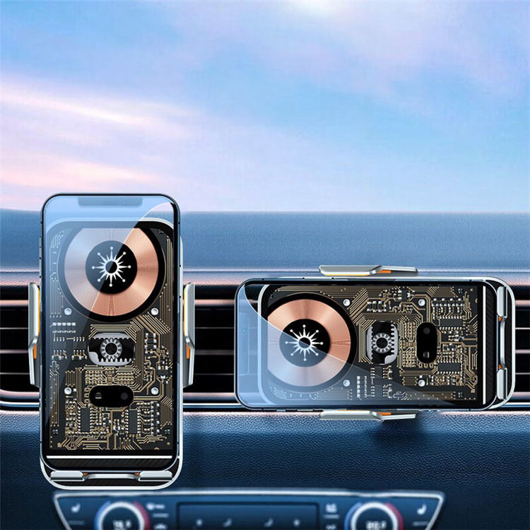 (15W) Auto KFZ Halterung Ladegerät Qi Wireless Fast Charge QC 3.0   Befestigung mit Automatik Infrarotsensor - Gold