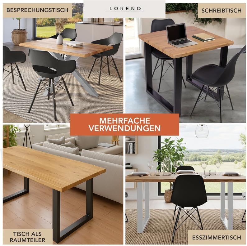 Loreno Esstisch - 200 cm x 100 cm – 4 cm MDF Tischplatte, Wildeiche-Optik – U-Gestell – Schwarz - Perfekt für Esszimmer und Küche