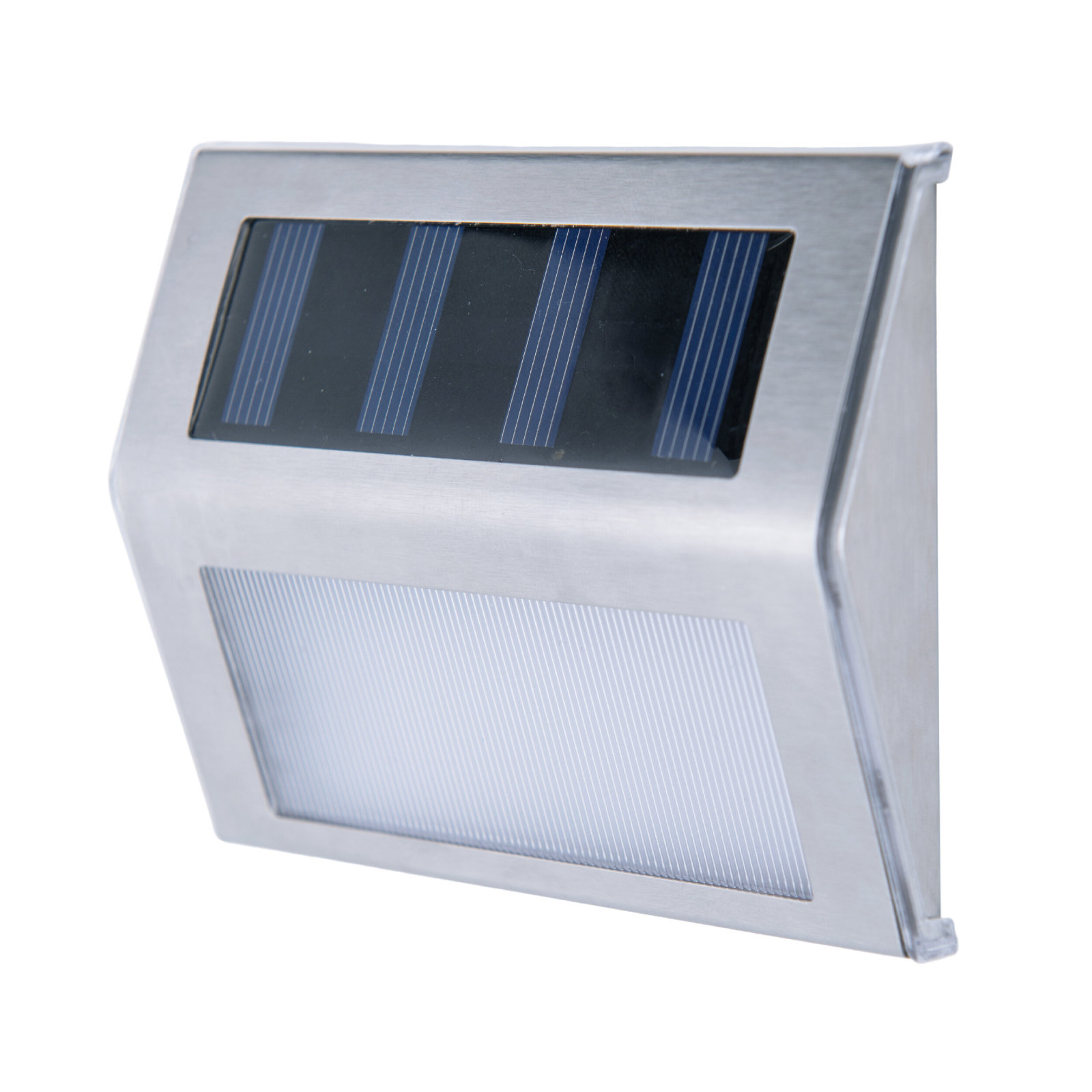 4er-Set LED-Solar-Außenleuchte - stahl-blank - Dämmerungssensor
