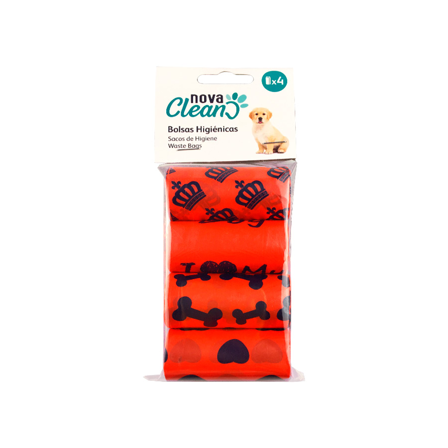 Sacos para recolher fezes de cachorro Nova Clean vermelhos - Pacote com 4 unidades