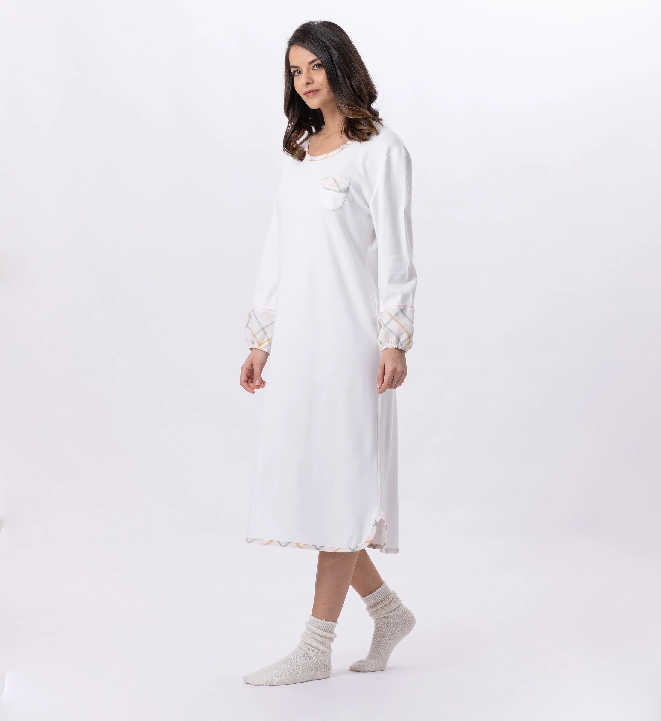 Chemise de nuit longue en coton | Multicolore