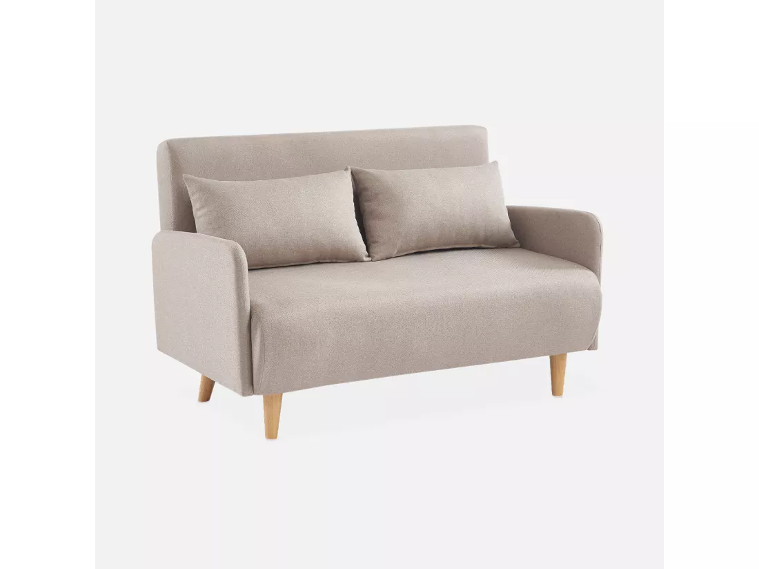 Canapé convertible en tissu - Panam - 2 places scandinave. pieds bois clair. beige. banquette. dossier inclinable