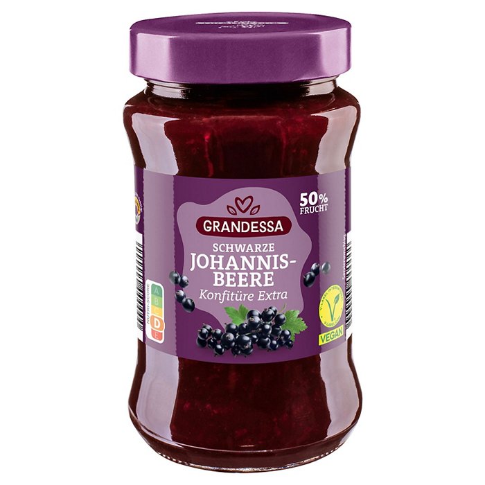 GRANDESSA Dunkle Früchtemix Konfitüre 450 g, Schwarze Johannisbeere