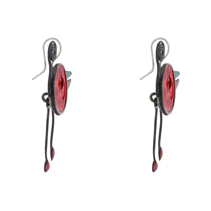 Boucles d'Oreilles Petits Oiseaux Émaillés Rouge