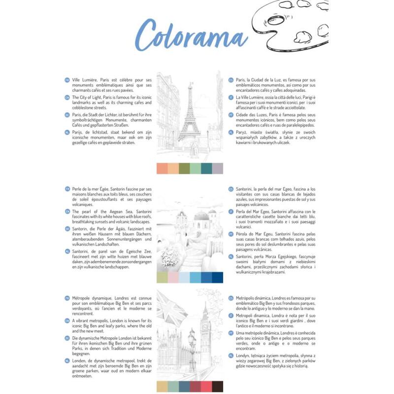 ODELIA, Bloc de coloriage multi-techniques de 20 feuilles A4 250g, Les villes
