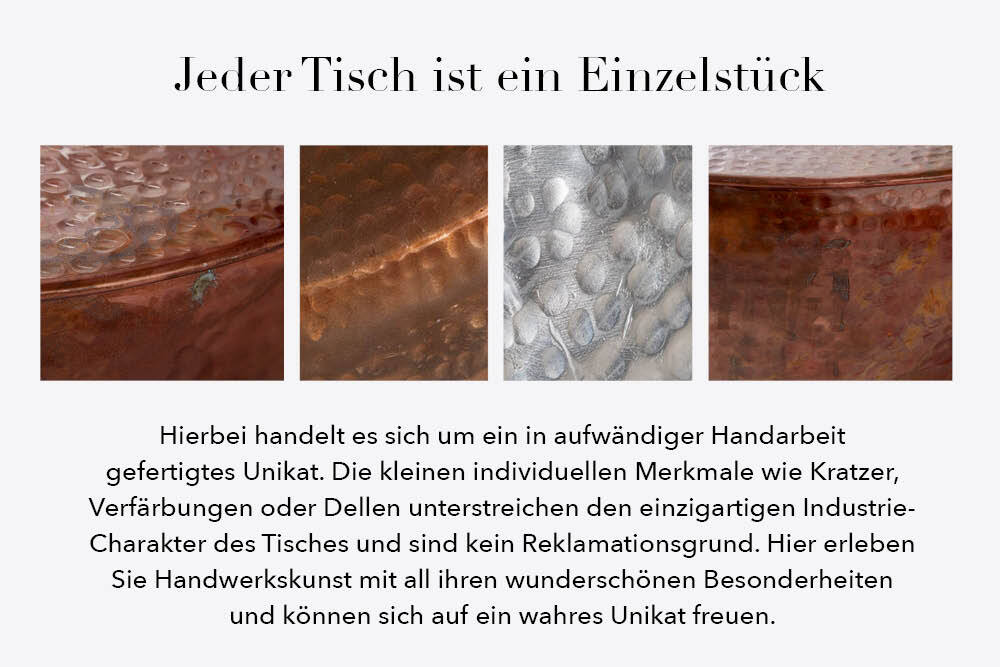 Runder Couchtisch ORIENT 80cm kupfer Metall Aluminium Hammerschlag Design handmade