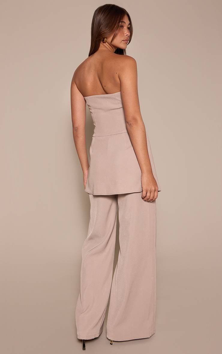 Taupe Combinaison Bandeau À Détail Jupe Superposée En Tissu Tissé