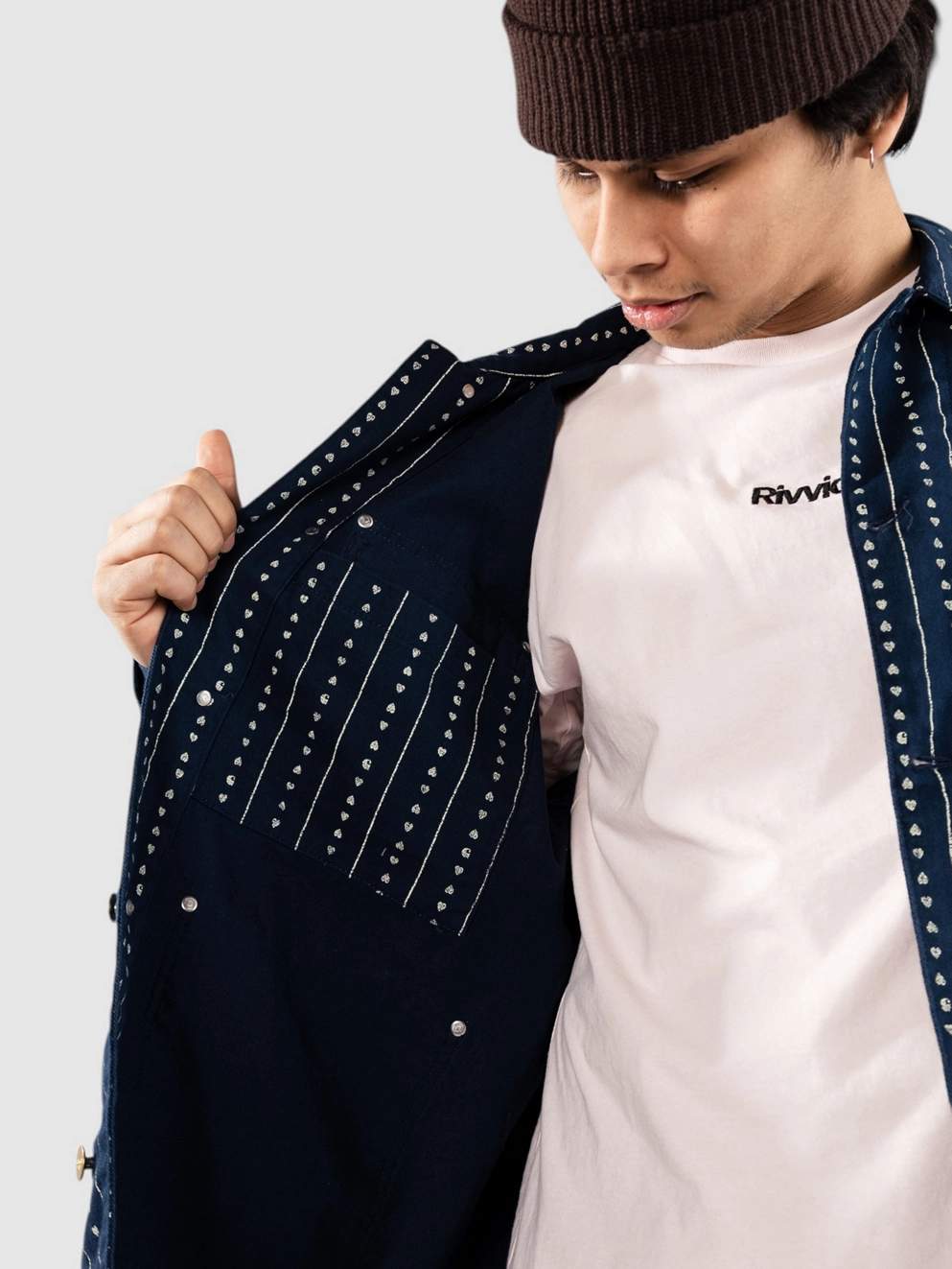 Carhartt WIP Drewe Chore Jacket heart c pinstrink/nat/rin