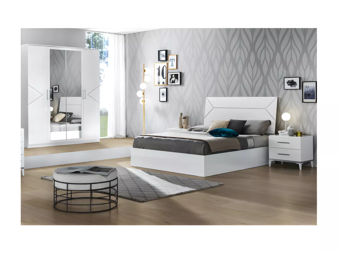 Chambre complète 160x200 Blanc brillant - LADABI