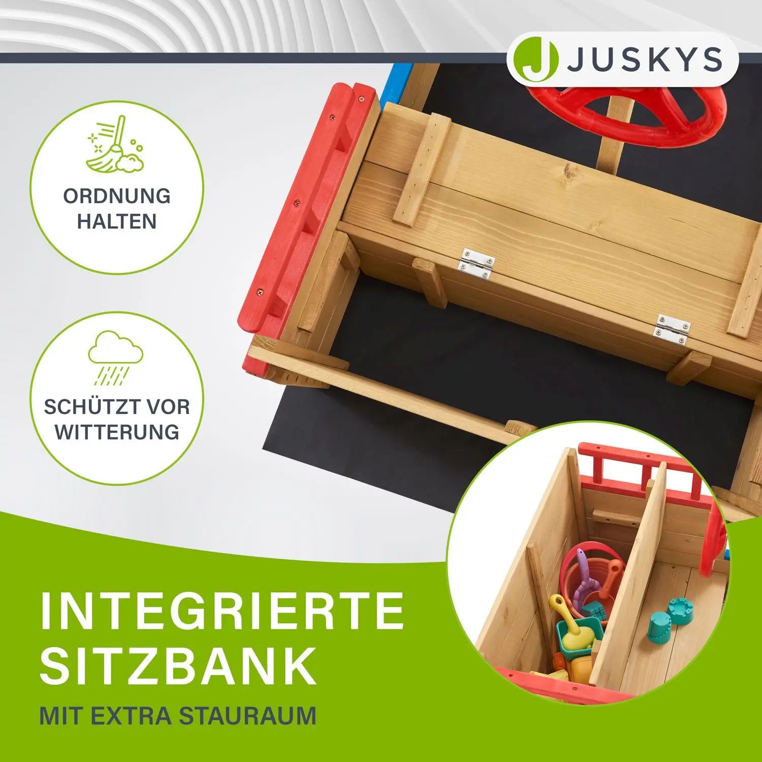 Juskys Sandkasten Käpt’n Pit mit Bodenplane & Dach - Holz Piratenschiff Boot - Sandkiste Sandbox