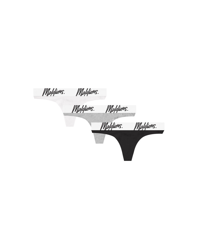 Malelions String 3-Pack Dames Wit/Grijs/Zwart