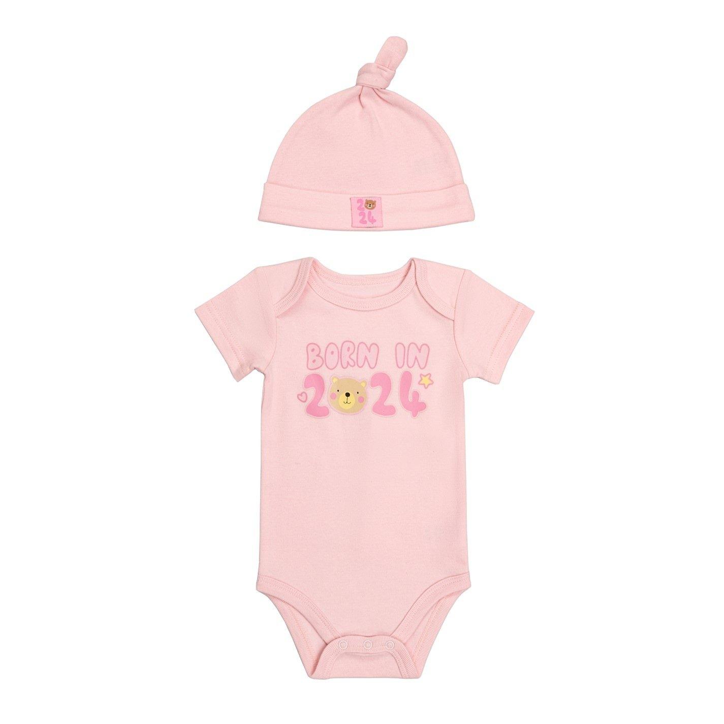 Hello World Studio Baby Girl 2024 Bodysuit and Hat Set